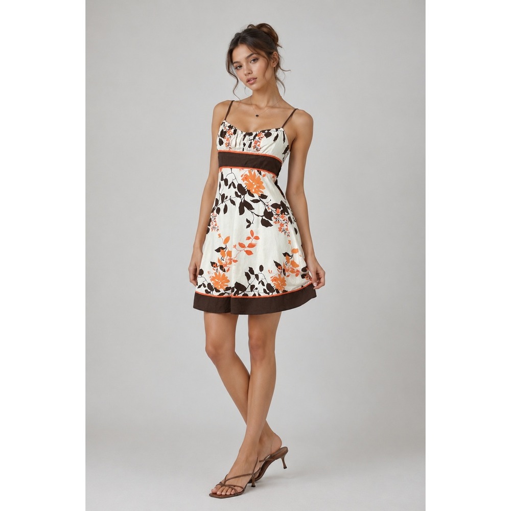 Speechless Juniors 3 Y2K Floral Mini Dress Babydoll Boho 2000s Orange Brown
